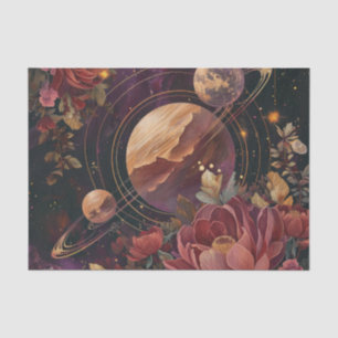 Papel De Seda Planeta com Anel de Cristal Cósmico Arte Fantasia