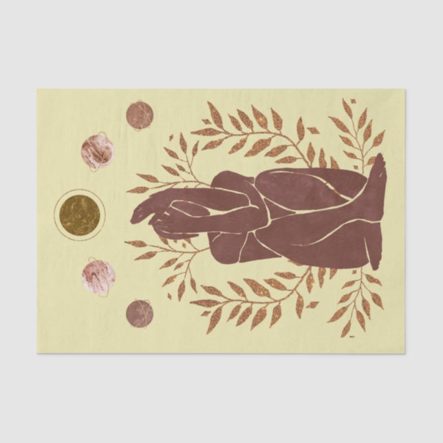 Papel De Seda Planetas desbotados plantas pensando folhas lua (Frente )