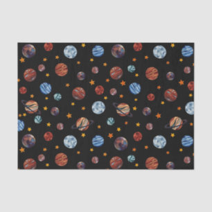 Papel De Seda Planetas e Estrelas de Aquarela do Espaço Exterior