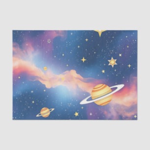 Papel De Seda Planetas Estrelas Padrão Galáxia Sonhadora