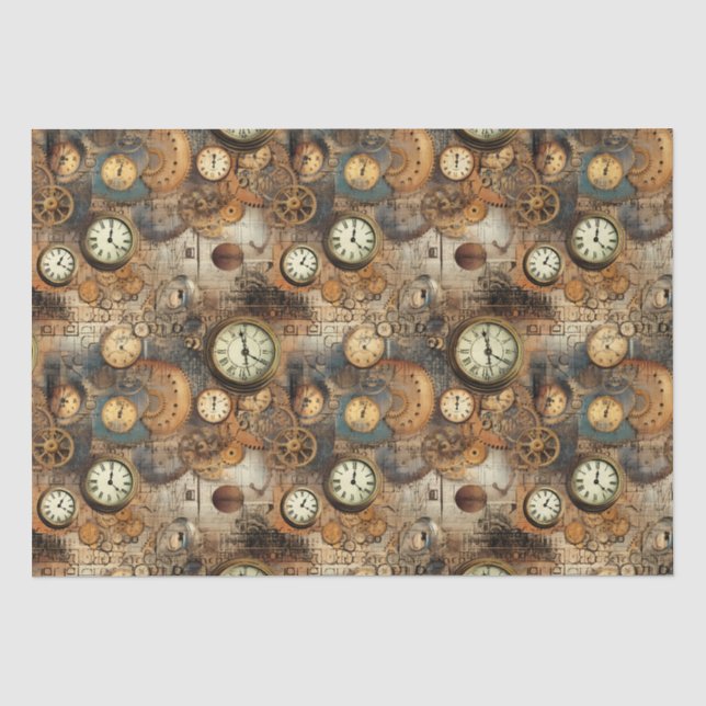 Papel De Seda Plano de Engenharia Steampunk Marrom Latão (Frente )