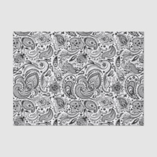 Papel De Seda Plano Floral Negro Elegante Paisley Branco Fundo 3