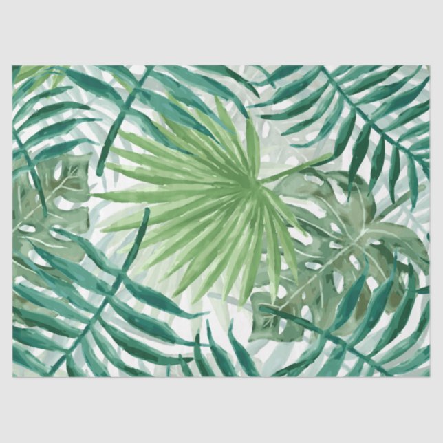 Papel De Seda Plantas Tropicais de Grande Fern Verde e Monstera (Frente )