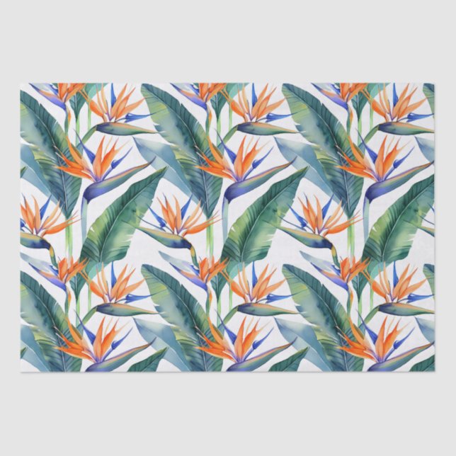 Papel De Seda Plantas tropicais e padrão de flores (Frente )