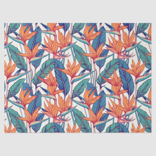 Papel De Seda Plantas tropicais e padrão de flores (Frente )