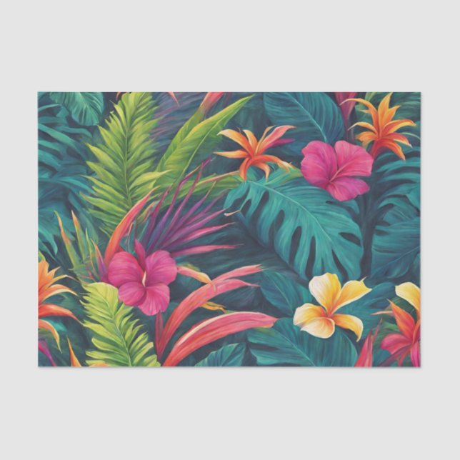 Papel De Seda Plantas Tropicais Vibrantes e Flores (Frente )
