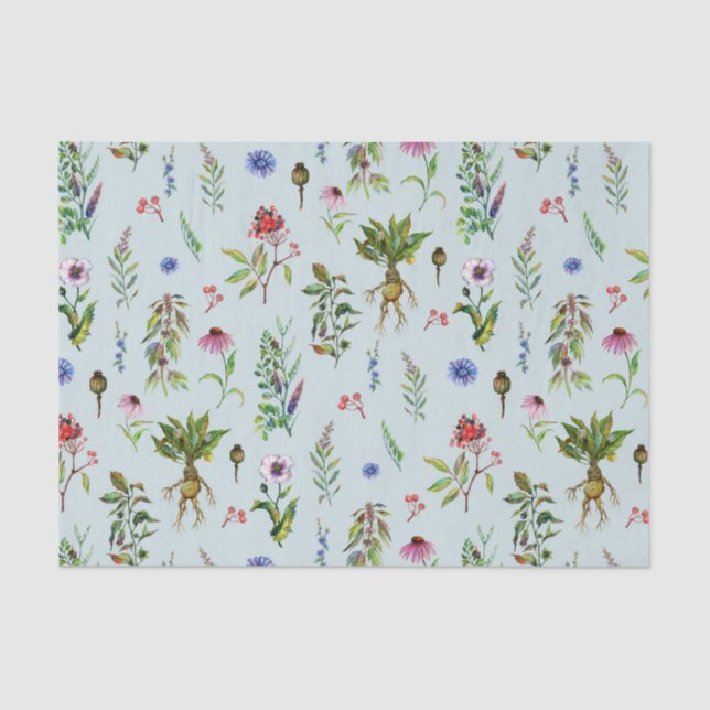 Papel De Seda Plantas Whimsical na menta (Frente )