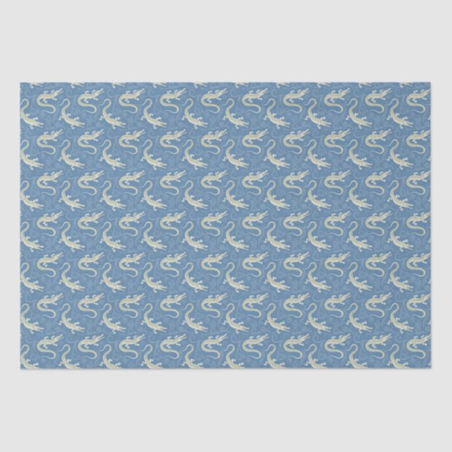 Papel De Seda Playful Green Alligator Paisley em azul (Frente )