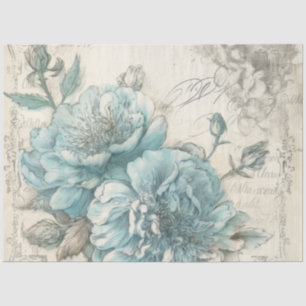 Papel De Seda Pó Azul Vintage Descamação Floral Inspirada