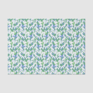 Papel De Seda Pó branco Pó de neve Padrão Floral no Azul Pó