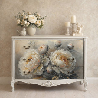 Papel De Seda Poejo Branco Floresce Decoupage