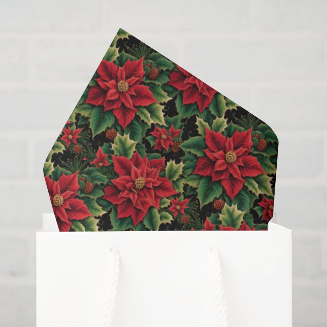 Papel De Seda Poinsétias de Natal (Sacola de presentes)