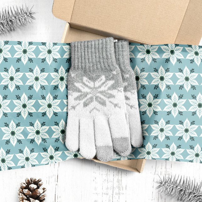 Papel De Seda Poinsetos brancos no Natal Azul (Criador carregado)