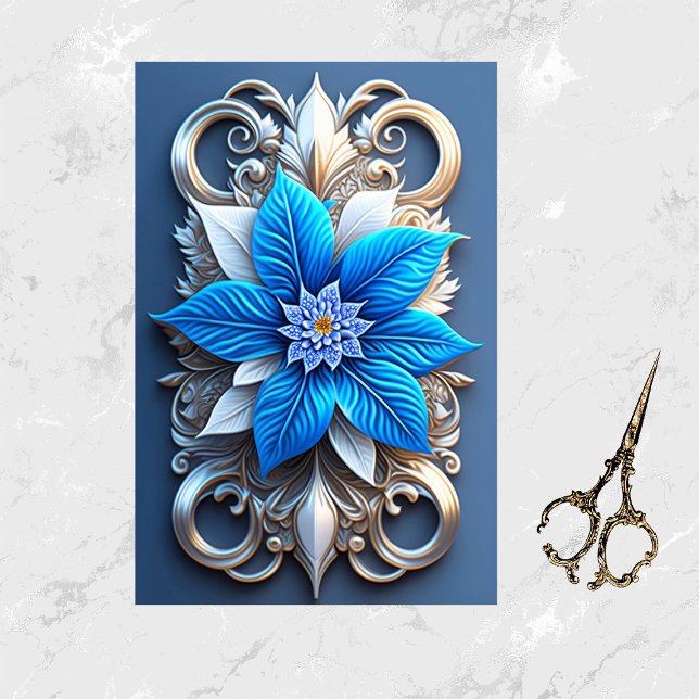 Papel De Seda Poinsettia Blue Christmas Flower Eleger Trabalho d (Criador carregado)