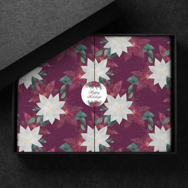 Papel De Seda Poinsettia Burgundy e Teal Winter Holiday Floral (Criador carregado)