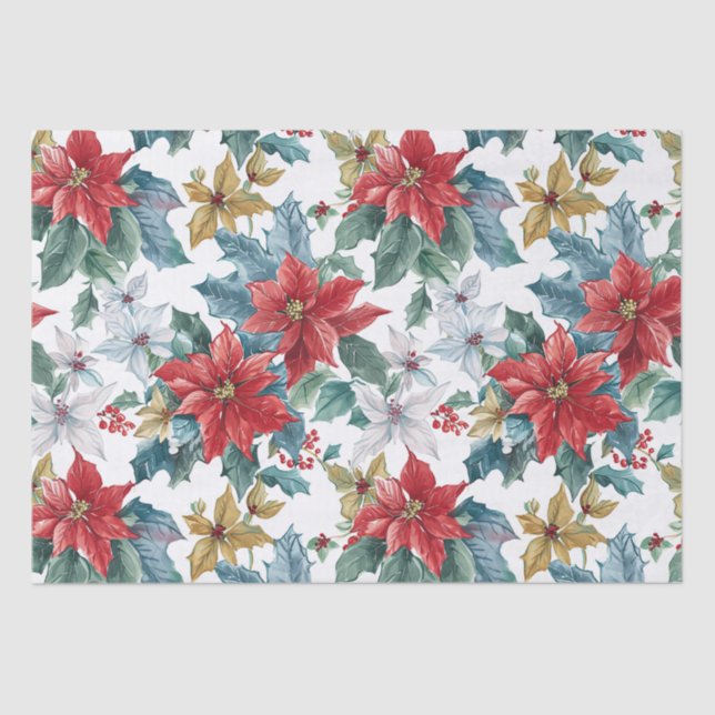 Papel De Seda Poinsettia Clássica de Natal (Frente )
