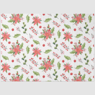 Papel De Seda Poinsettia de Natal e bagas festivo