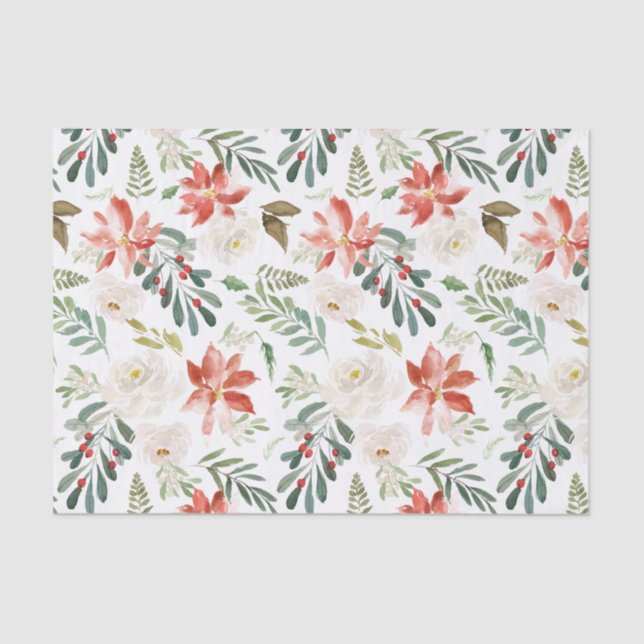 Papel De Seda Poinsettia Holly Berry Ivory Foliday (Frente )