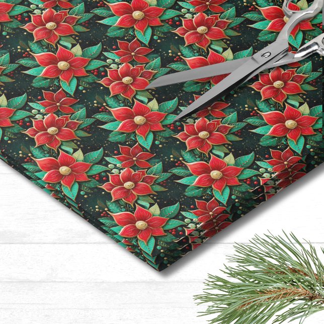 Papel De Seda Poinsettia Natal (Unique Poinsettia Flower Pattern Christmas Tissue Paper)