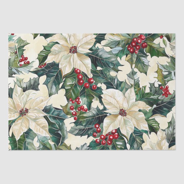 Papel De Seda Poinsettia Padrão Floral de Natal (18) (Frente )