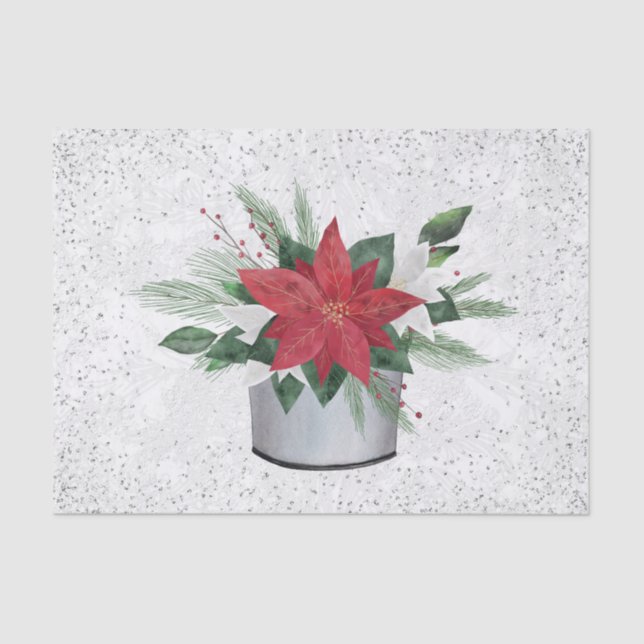 Papel De Seda Poinsettia Red Silver Confetti Natal (Frente )