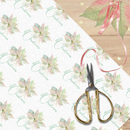 Papel De Seda Poinsettia Rosa Dourada Sage Pastel Feliz Natal