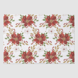 Papel De Seda Poinsettia Vermelha e Branca & Glitter Dourado Nat