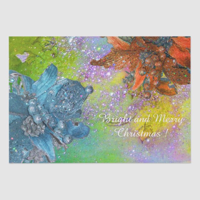 PAPEL DE SEDA POINSETTIAS AZUIS VERMELHAS,XMAS ESTRELAS EM ESPUM (Frente )