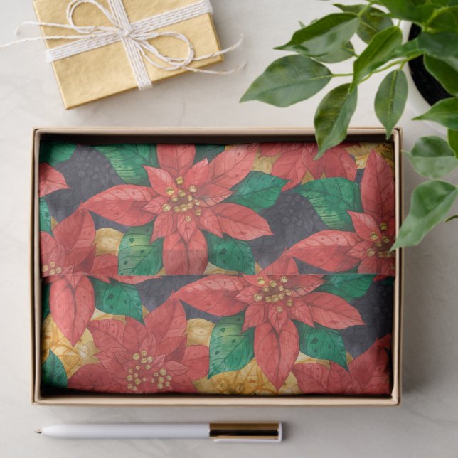 Papel De Seda Poinsettias Christmas Floral (Presente)