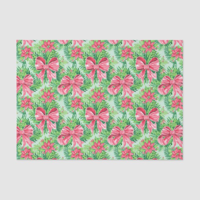 Papel De Seda Poinsettias e Arcos de Natal Vermelhas e Verdes (Frente )