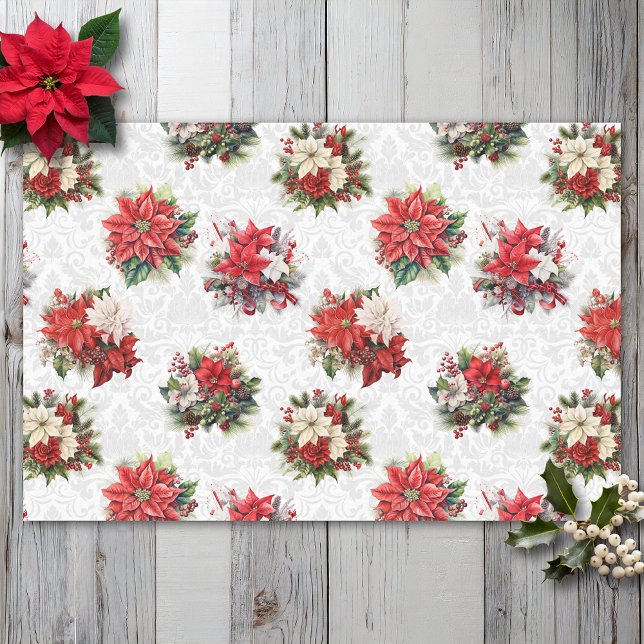 Papel De Seda Poinsettias e Damask de Natal Elegante (Criador carregado)