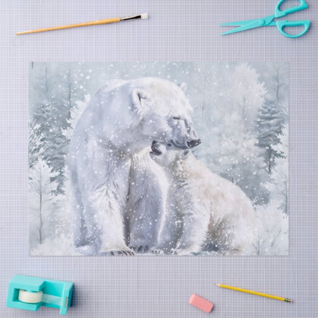 Papel De Seda Polar Bear and Cub Watercolor (Arte )