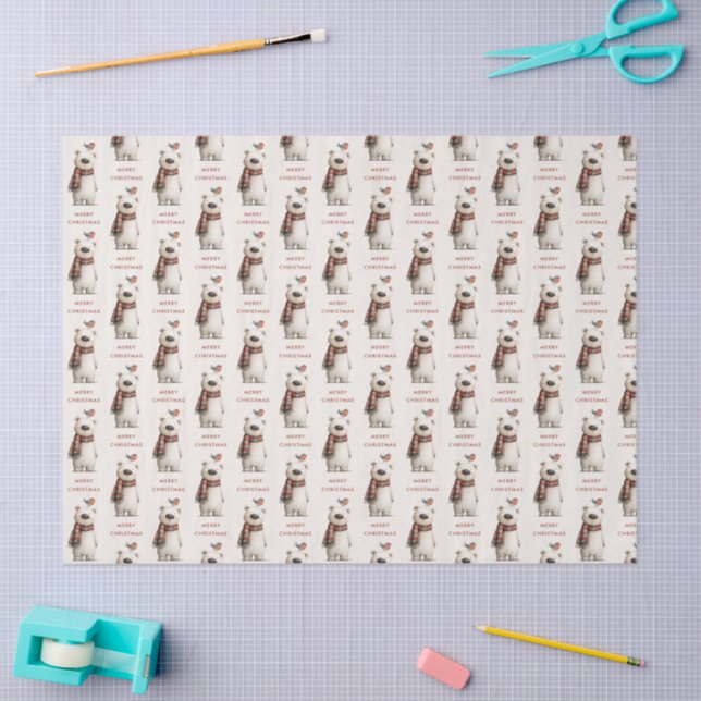 Papel De Seda Polar Bear Robin Pattern Cream Merry Christmas (Arte )