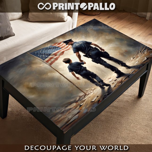 Papel De Seda Polícia e um rapaz com bandeira dos EUA - Patrioti (Criador carregado)