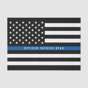 Papel De Seda Policial Fino Blue Line American Flag Add Name 10x