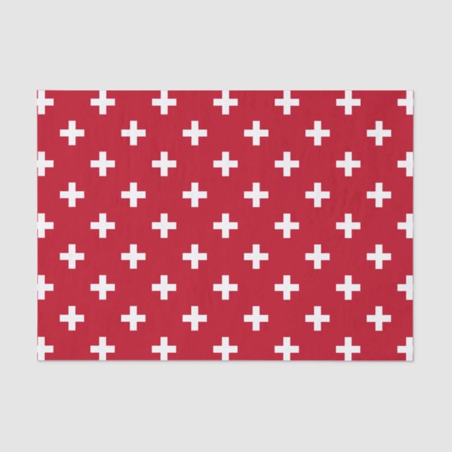 Papel De Seda Polka branca cruza em vermelho (Frente )