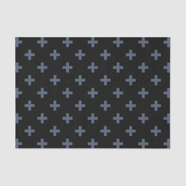 Papel De Seda Polka de cinza azul cruza a preto (Frente )