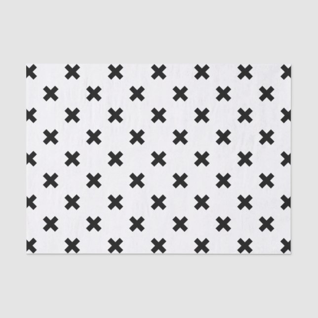 Papel De Seda Polka preto cruza em branco (Frente )