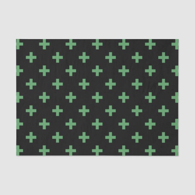 Papel De Seda Polka verde cruza a preto (Frente )
