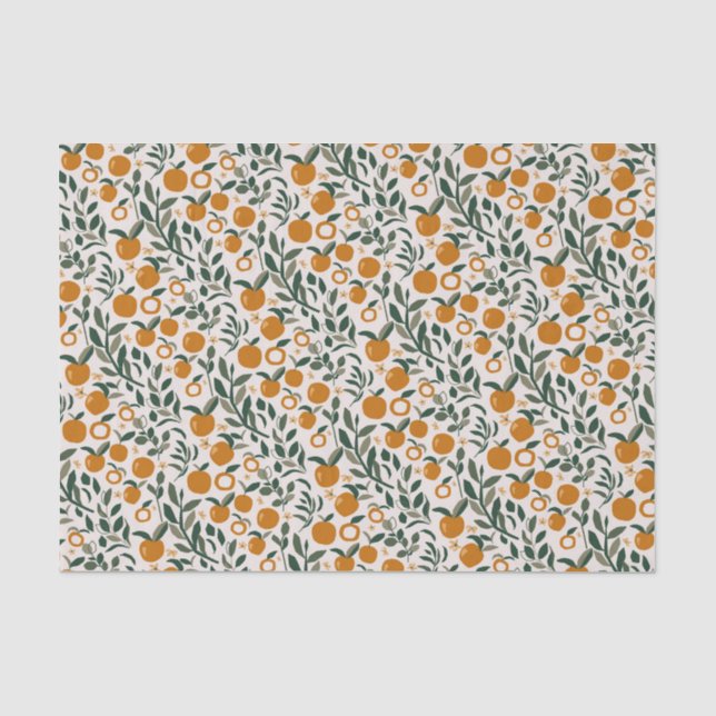Papel De Seda Pomar Espanhol - padrão das laranjas e folhas (Frente )