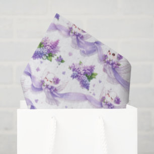 Papel De Seda Pombas de Casamento Fofas com Lilases e Fitas