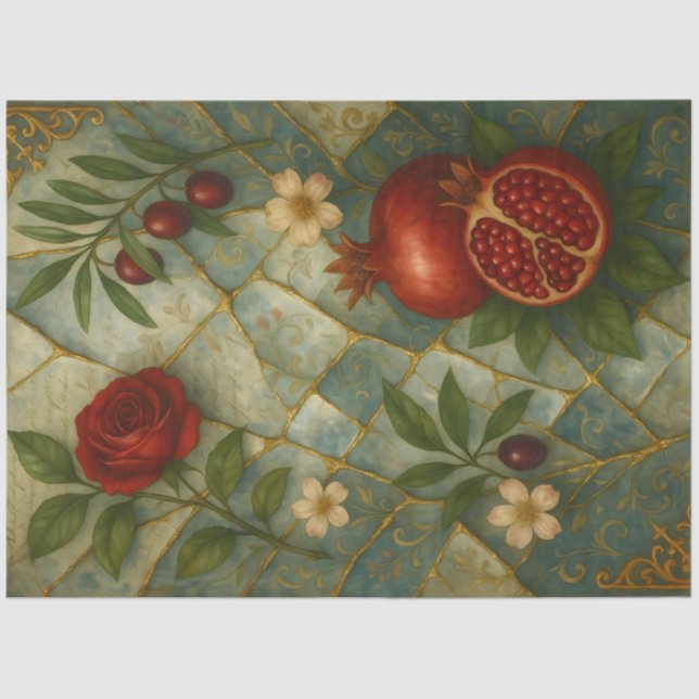 Papel De Seda Pomegranate Rose – Ornate Botanical Fantasy (Frente )