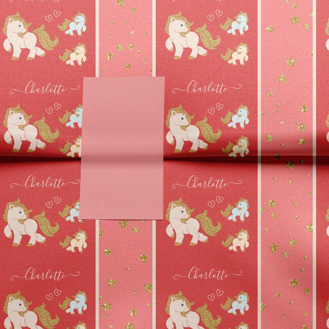 Papel De Seda Pôneis brilhantes cor-de-rosa com nome pequeno (Criador carregado)