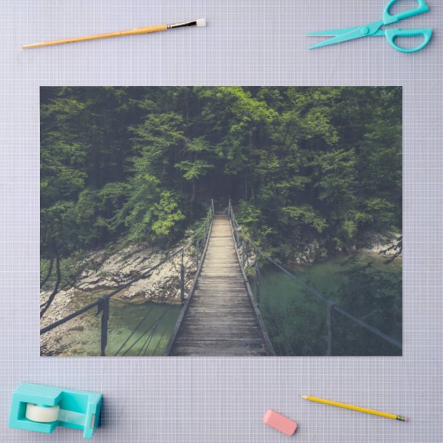 Papel De Seda Ponte de suspensão simples rio Idrijca, Eslovênia (Arte )