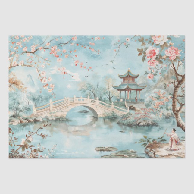 Papel De Seda Ponte Tranquil Garden Chinoiserie Watercolor (Frente )