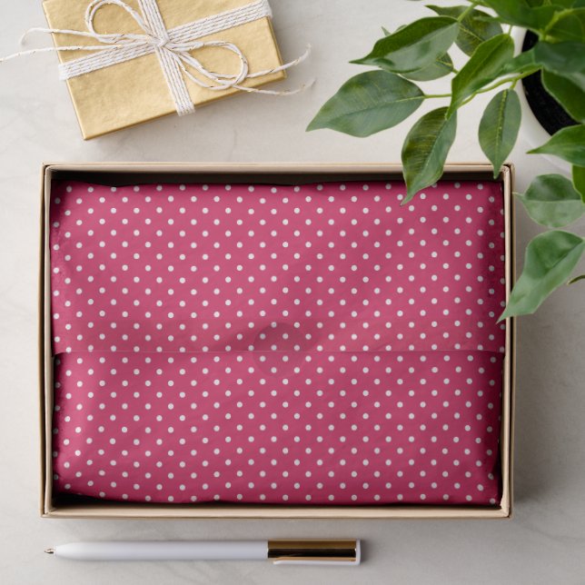 Papel De Seda Pontinho Clássico Branco - Vermelho Framboesa (Presente)