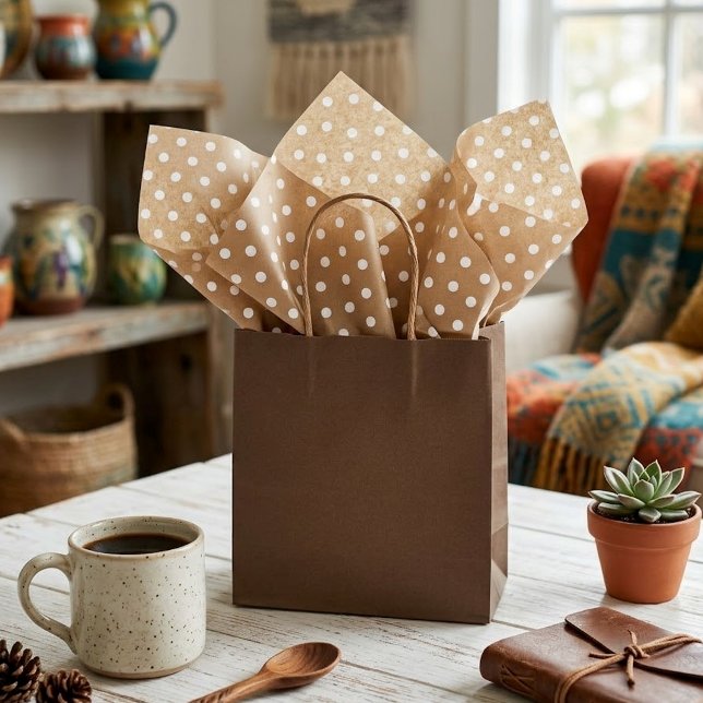 Papel De Seda Pontos Brancos Simples em Kraft Marrom Rústico Fal (Criador carregado)