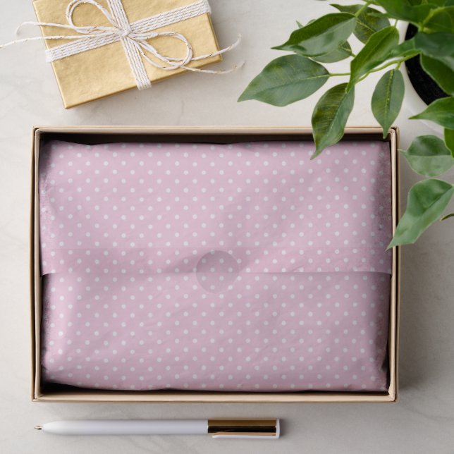 Papel De Seda Pontos Clássicos Branco - Rosa Claro (Presente)