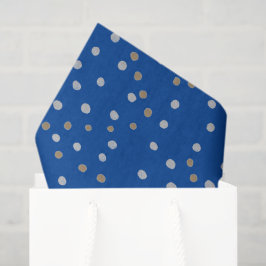 Papel De Seda Pontos de Bolinhas Prateados e Dourados no Azul