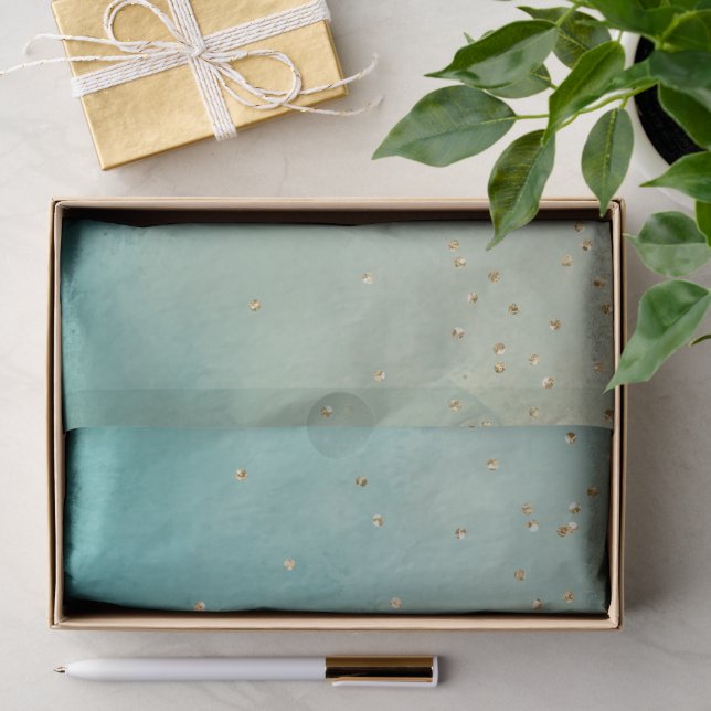 Papel De Seda Pontos de Brilho Verde Azul Dourado (Presente)